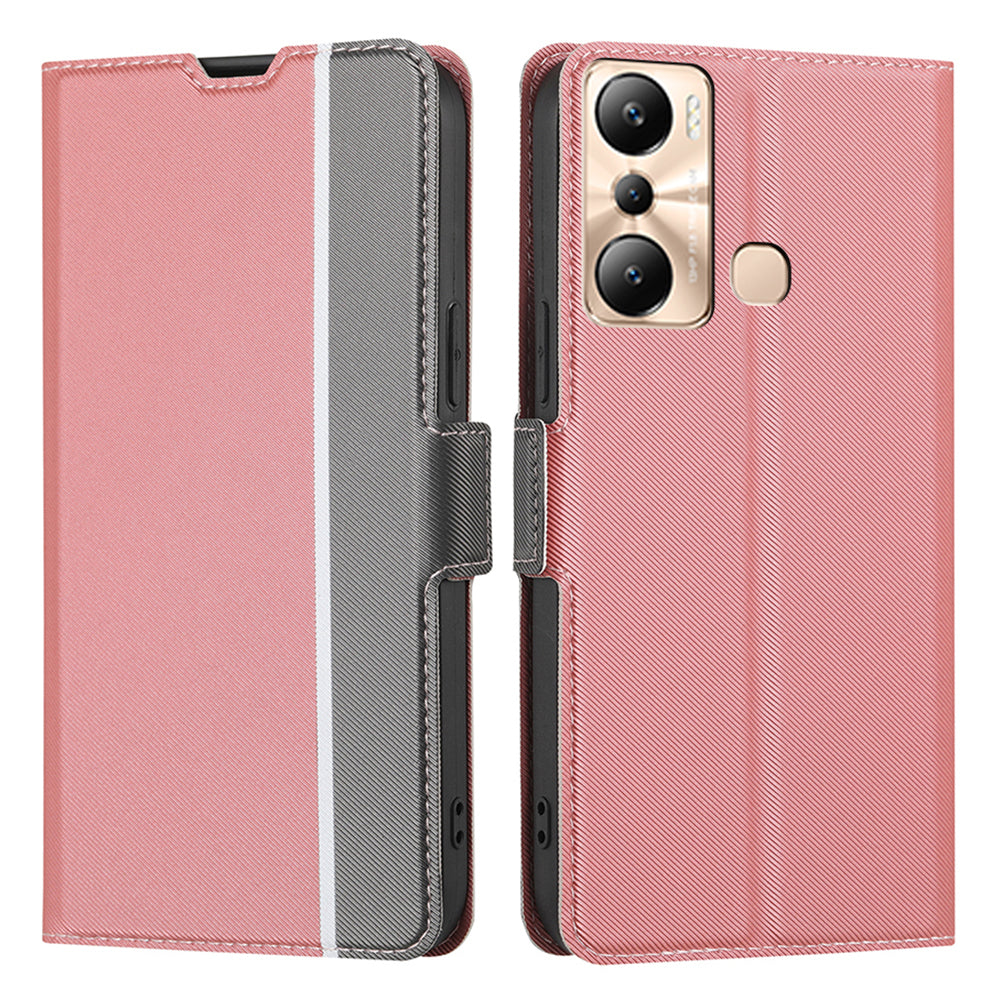 For Infinix Hot 20i 4G Anti-Scratch Card Holder Stand PU Leather Case Slim-fit Twill Texture Phone Cover