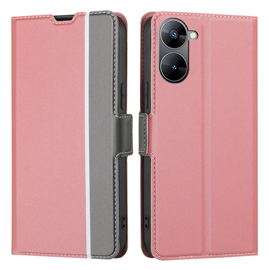For Realme V30t / V30 5G Card Holder Stand Dustproof Leather Case Twill Texture Phone Cover