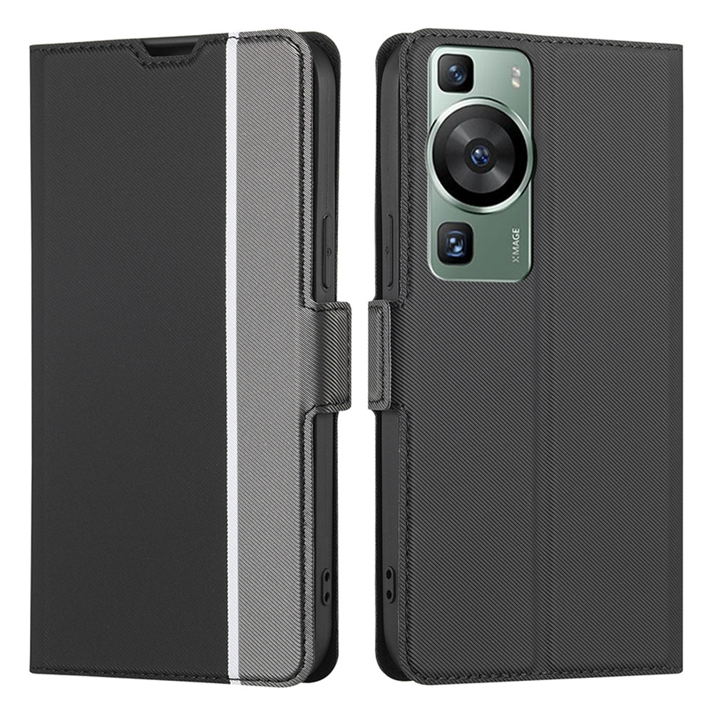 For Huawei P60 Pro / P60 Card Holder Stand Twill Texture Phone Cover TPU+PU Leather Case