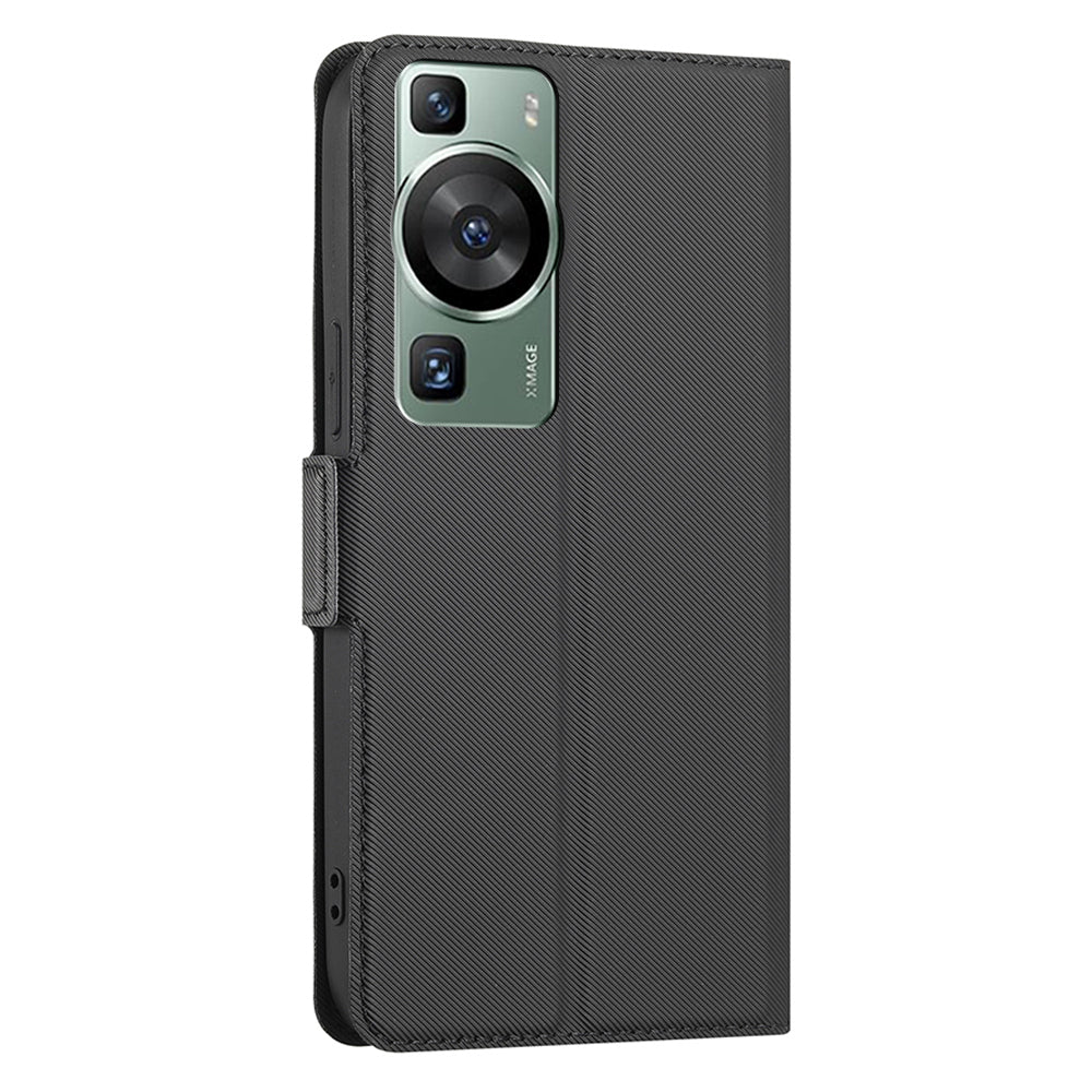 For Huawei P60 Pro / P60 Card Holder Stand Twill Texture Phone Cover TPU+PU Leather Case