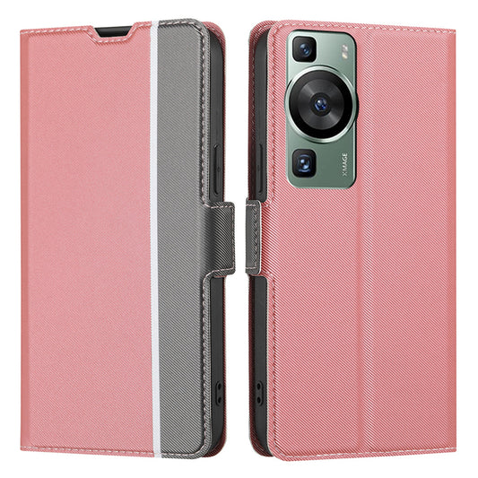 For Huawei P60 Pro / P60 Card Holder Stand Twill Texture Phone Cover TPU+PU Leather Case