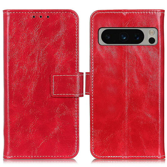 PU Leather Stand Case for Google Pixel 8 Pro , Retro Crazy Horse Texture Wallet Protective Cover