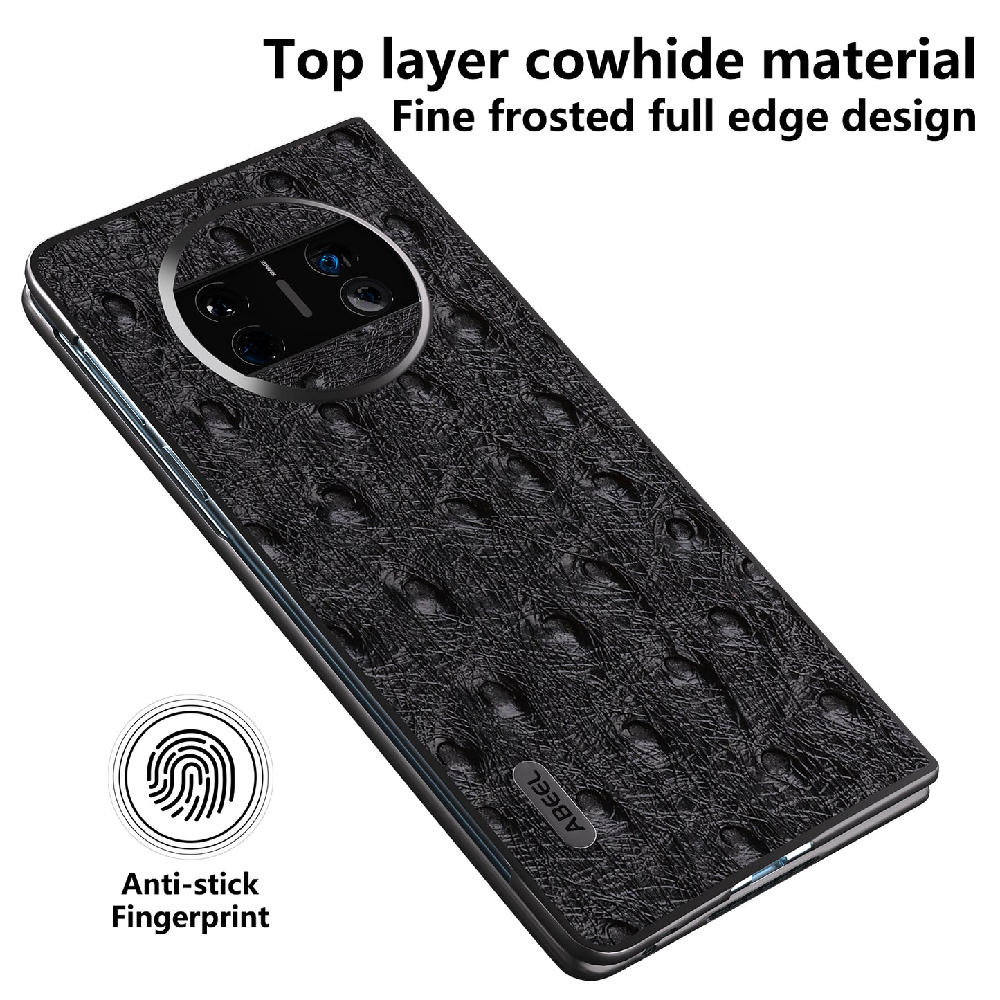 For Huawei Mate X3 5G Anti-Drop Phone Case Ostrich Texture PC TPU Genuine Cow Leather Back Cover