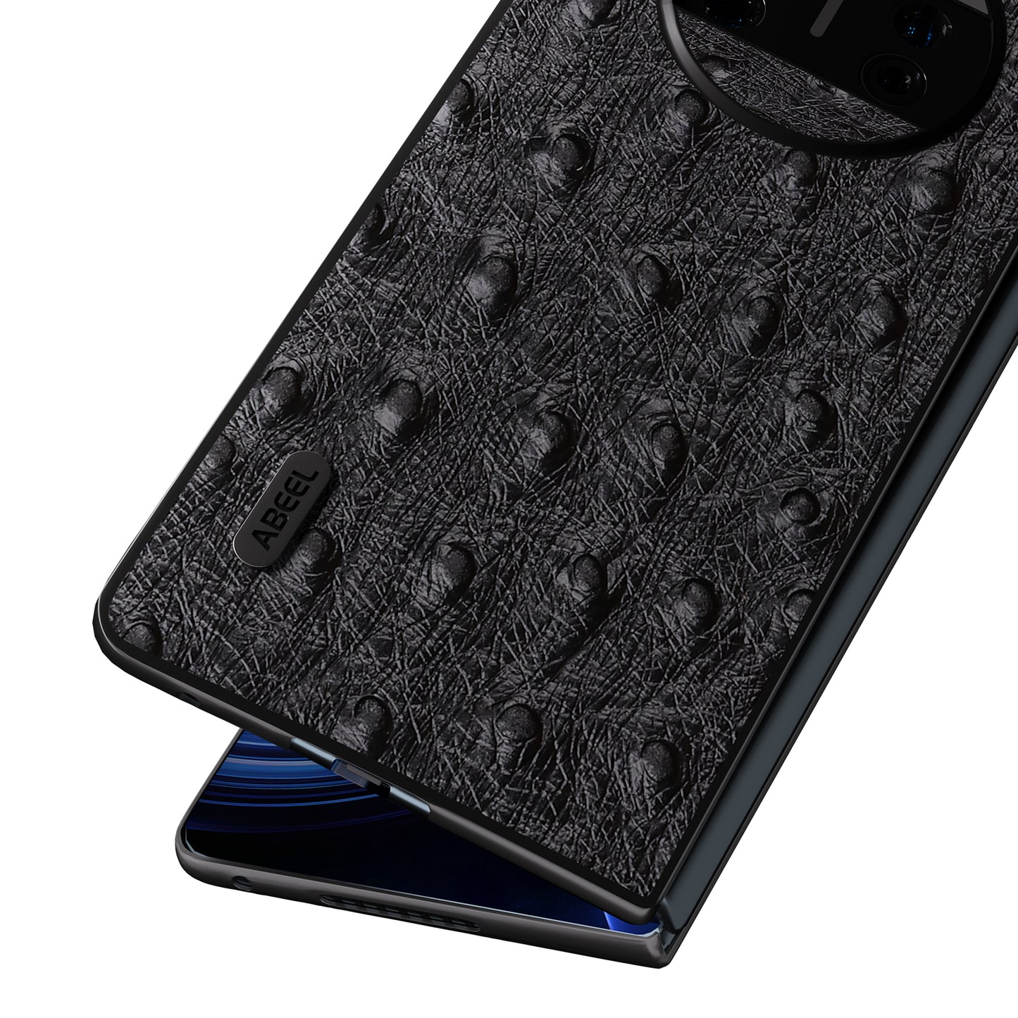 For Huawei Mate X3 5G Anti-Drop Phone Case Ostrich Texture PC TPU Genuine Cow Leather Back Cover