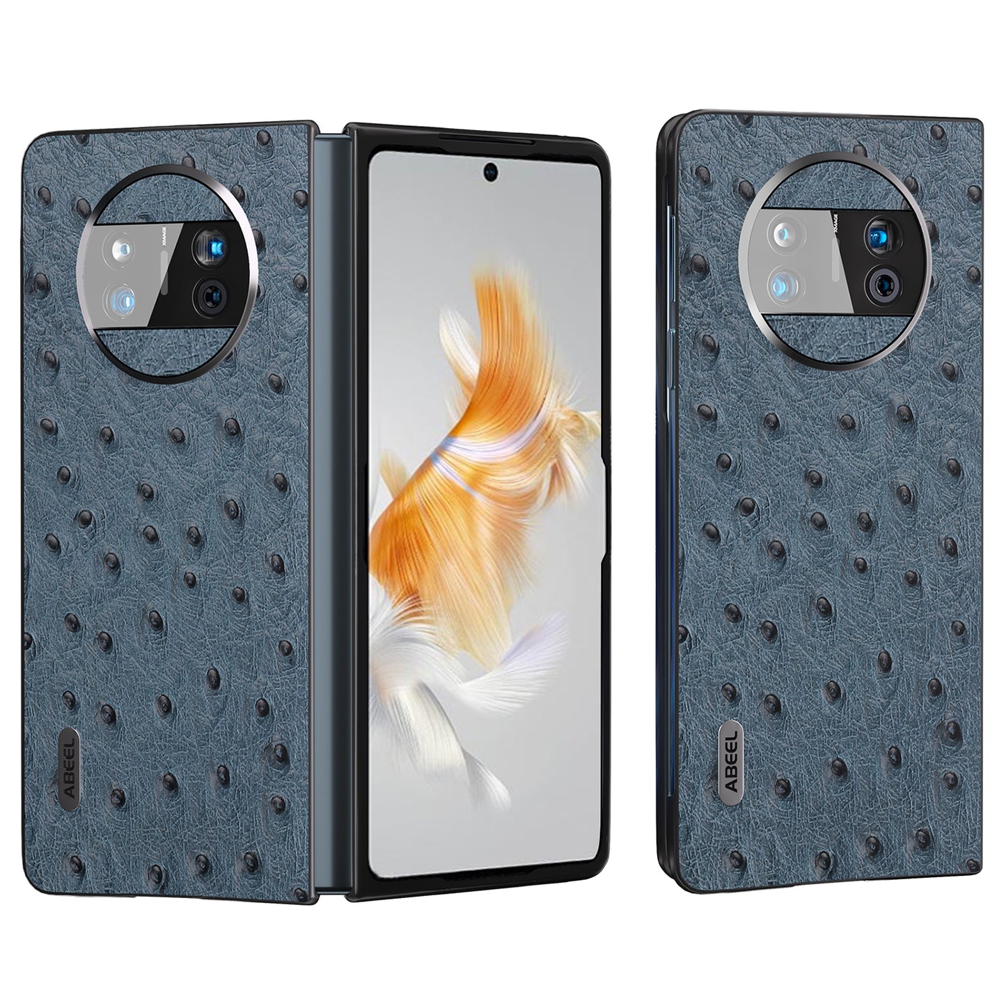 For Huawei Mate X3 5G Anti-Drop Phone Case Ostrich Texture PC TPU Genuine Cow Leather Back Cover
