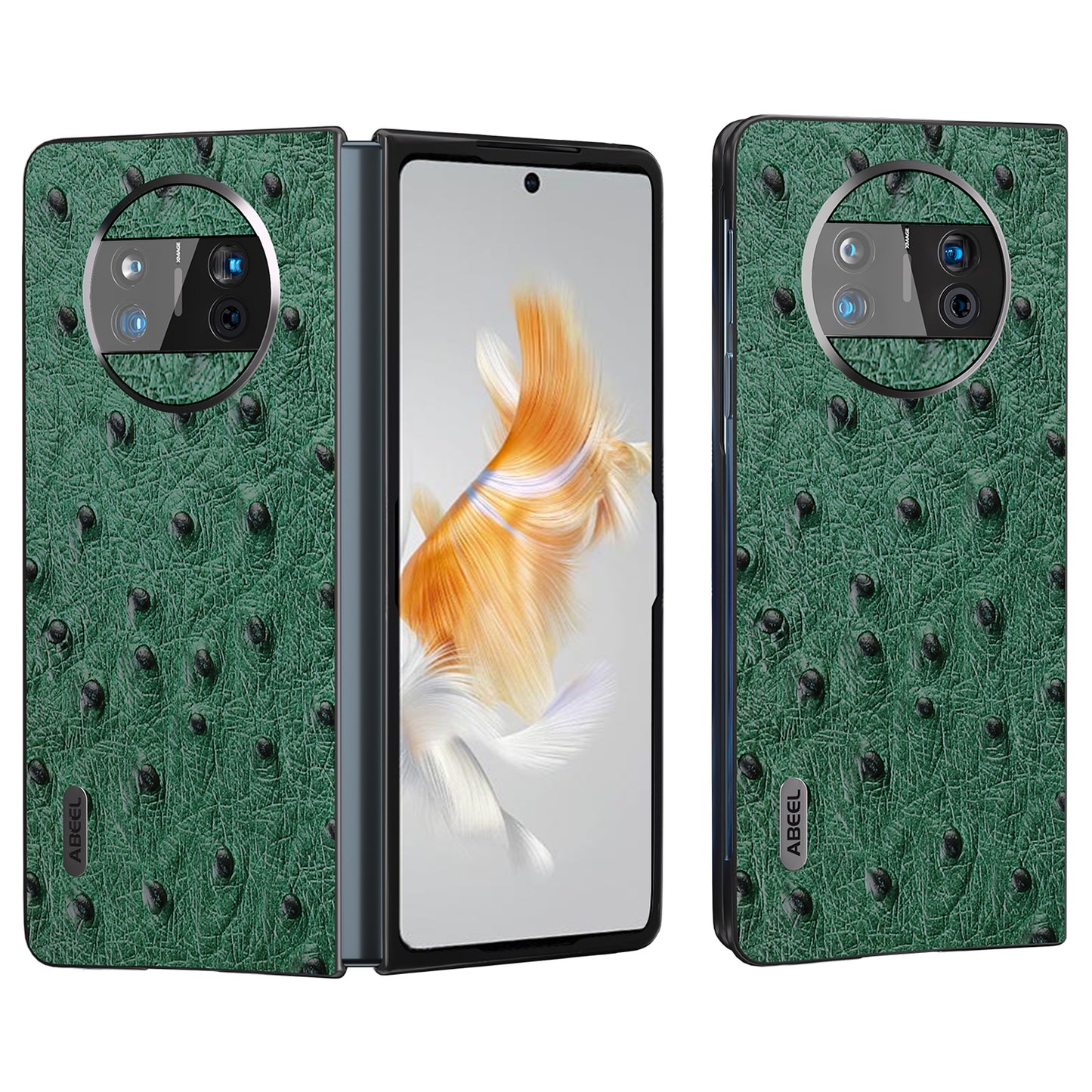 For Huawei Mate X3 5G Anti-Drop Phone Case Ostrich Texture PC TPU Genuine Cow Leather Back Cover