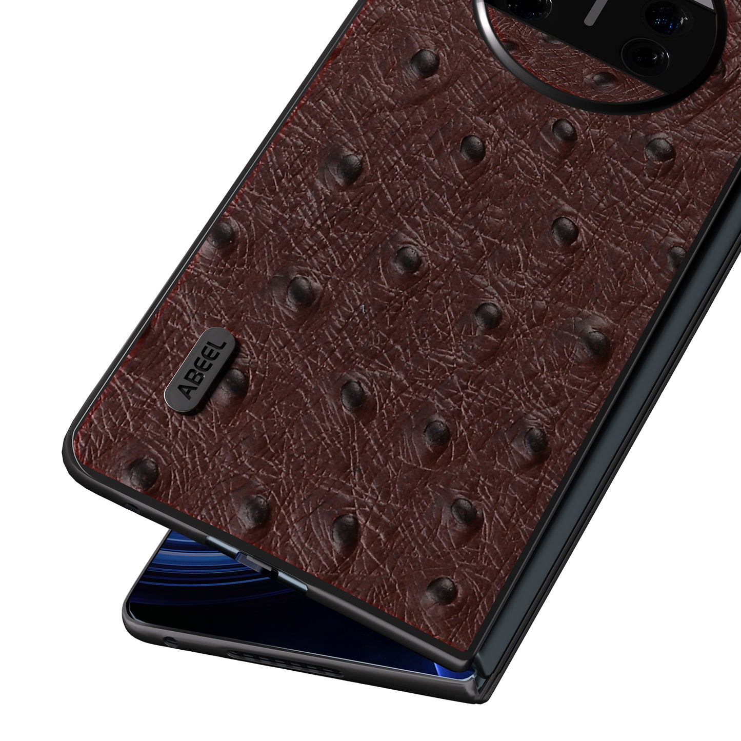 For Huawei Mate X3 5G Anti-Drop Phone Case Ostrich Texture PC TPU Genuine Cow Leather Back Cover