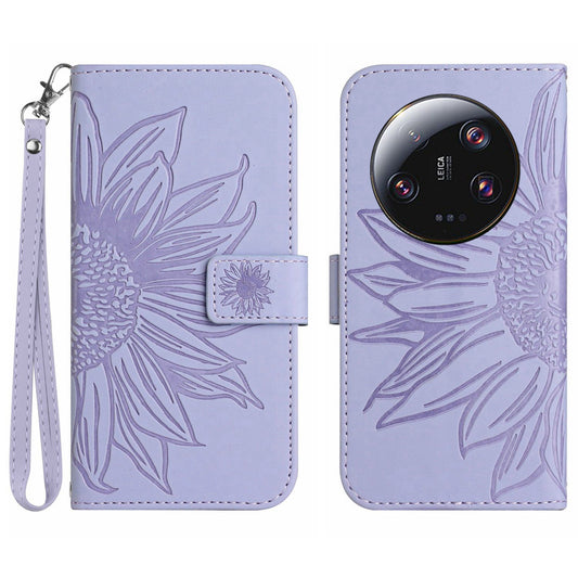 HT04 For Xiaomi 13 Ultra Anti-Dust Sunflower Pattern Wallet Cover PU Leather Stand Phone Case with Hand Strap
