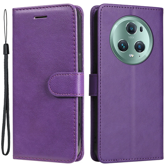 KT Leather Series-2 Stand Cover for Honor Magic5 Pro PU Leather Solid Color Wallet Phone Case