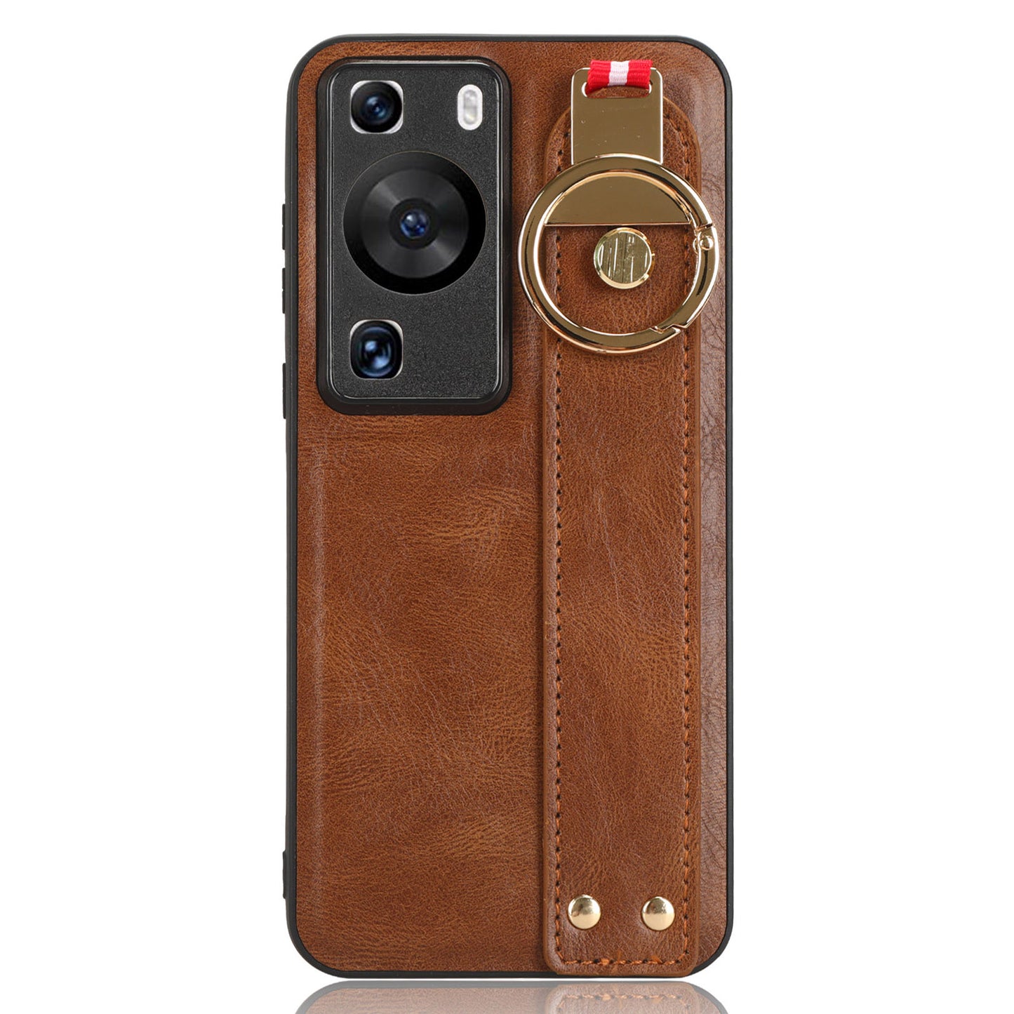 For Huawei P60 / P60 Pro Phone Cover Wristband Kickstand PU Leather Coated PC+TPU Case with Neck Strap