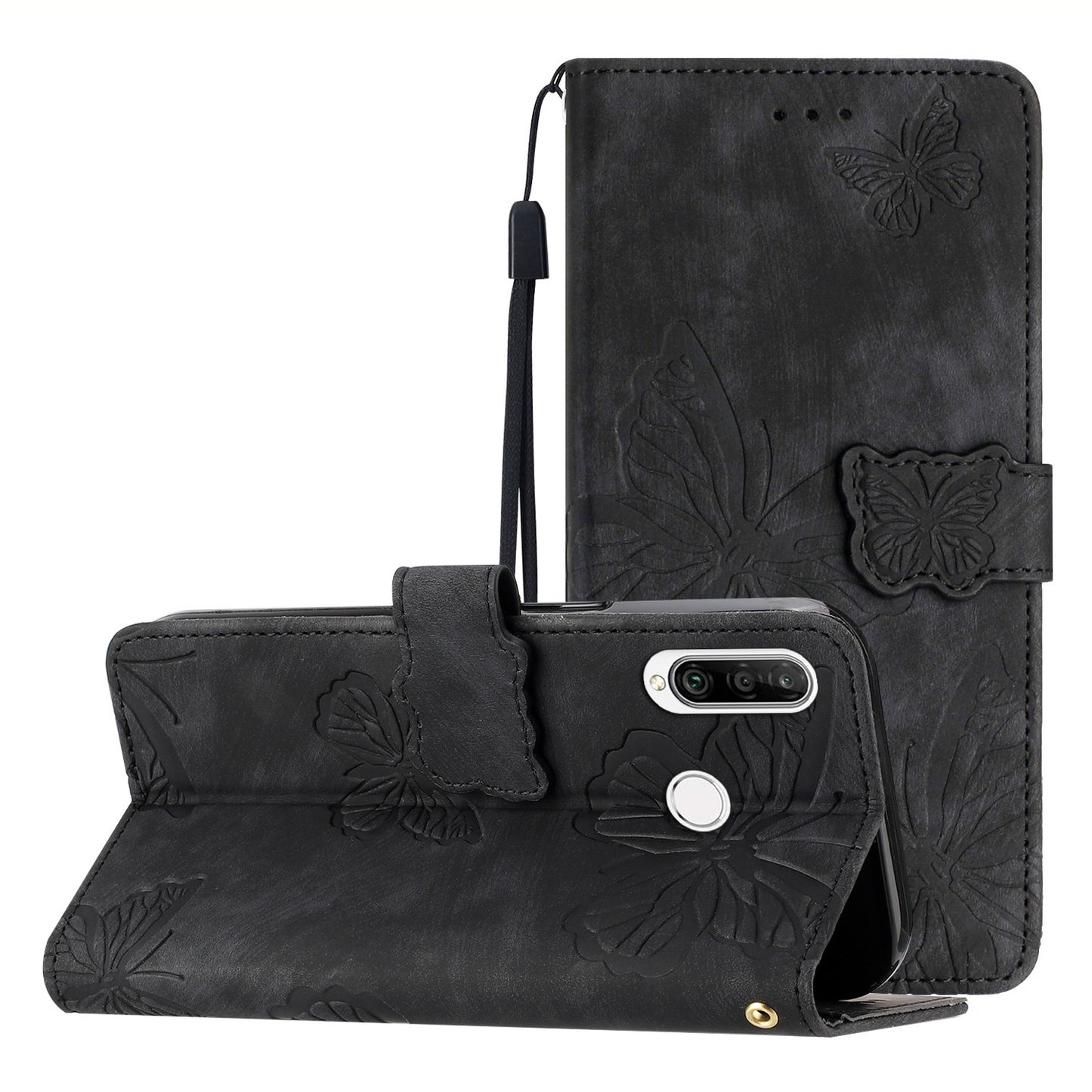 For Huawei P30 Lite Stand Wallet Skin-touch Leather Phone Case Butterfly Imprinted Cover