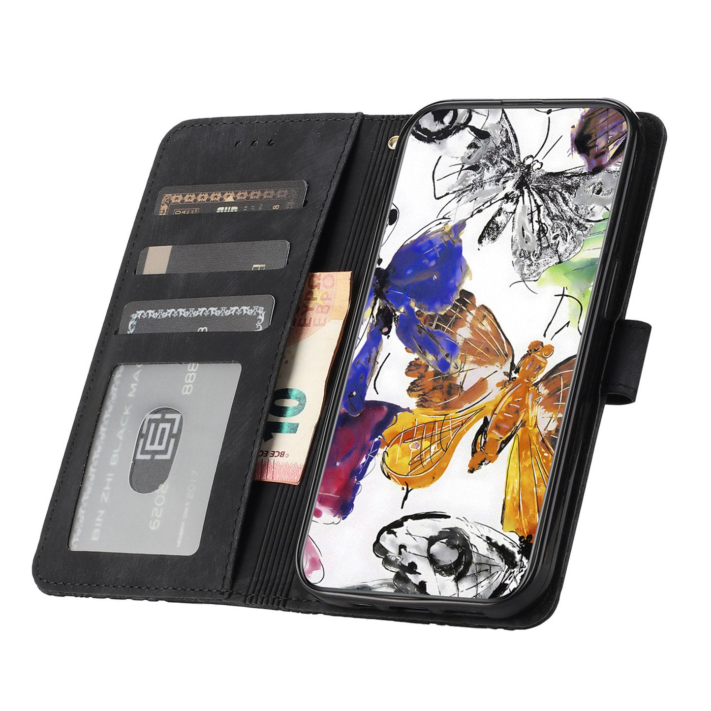 For Huawei P30 Lite Stand Wallet Skin-touch Leather Phone Case Butterfly Imprinted Cover