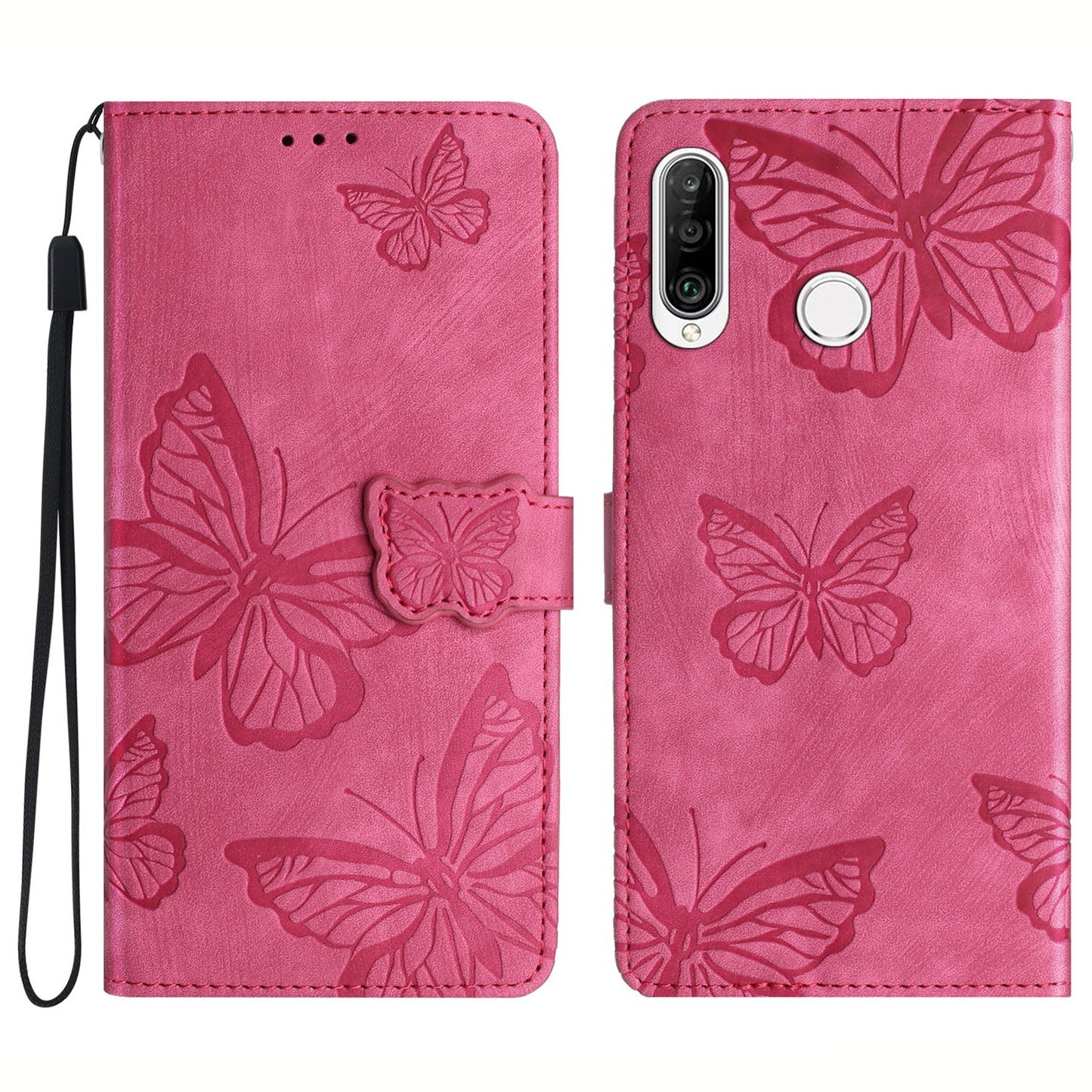 For Huawei P30 Lite Stand Wallet Skin-touch Leather Phone Case Butterfly Imprinted Cover