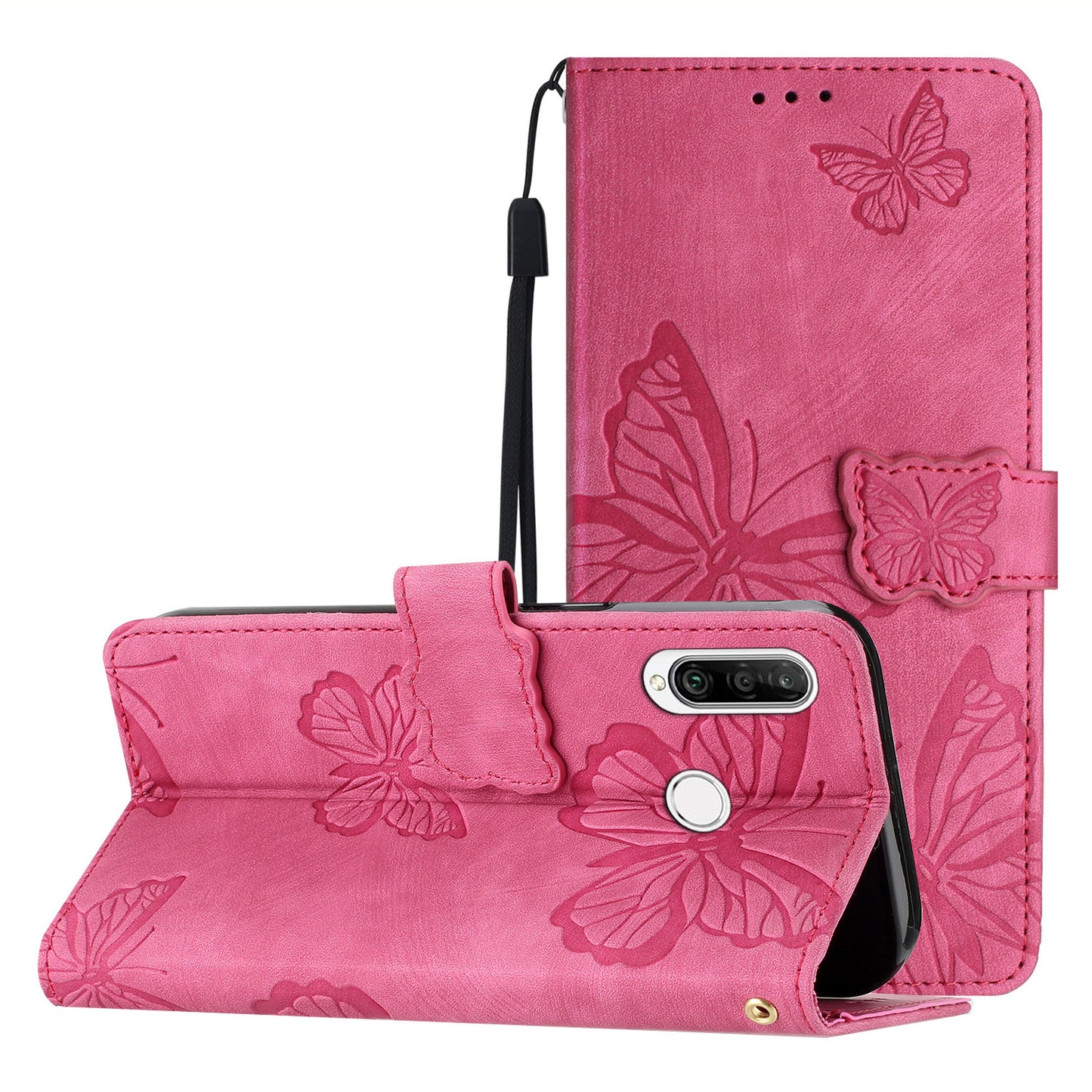 For Huawei P30 Lite Stand Wallet Skin-touch Leather Phone Case Butterfly Imprinted Cover