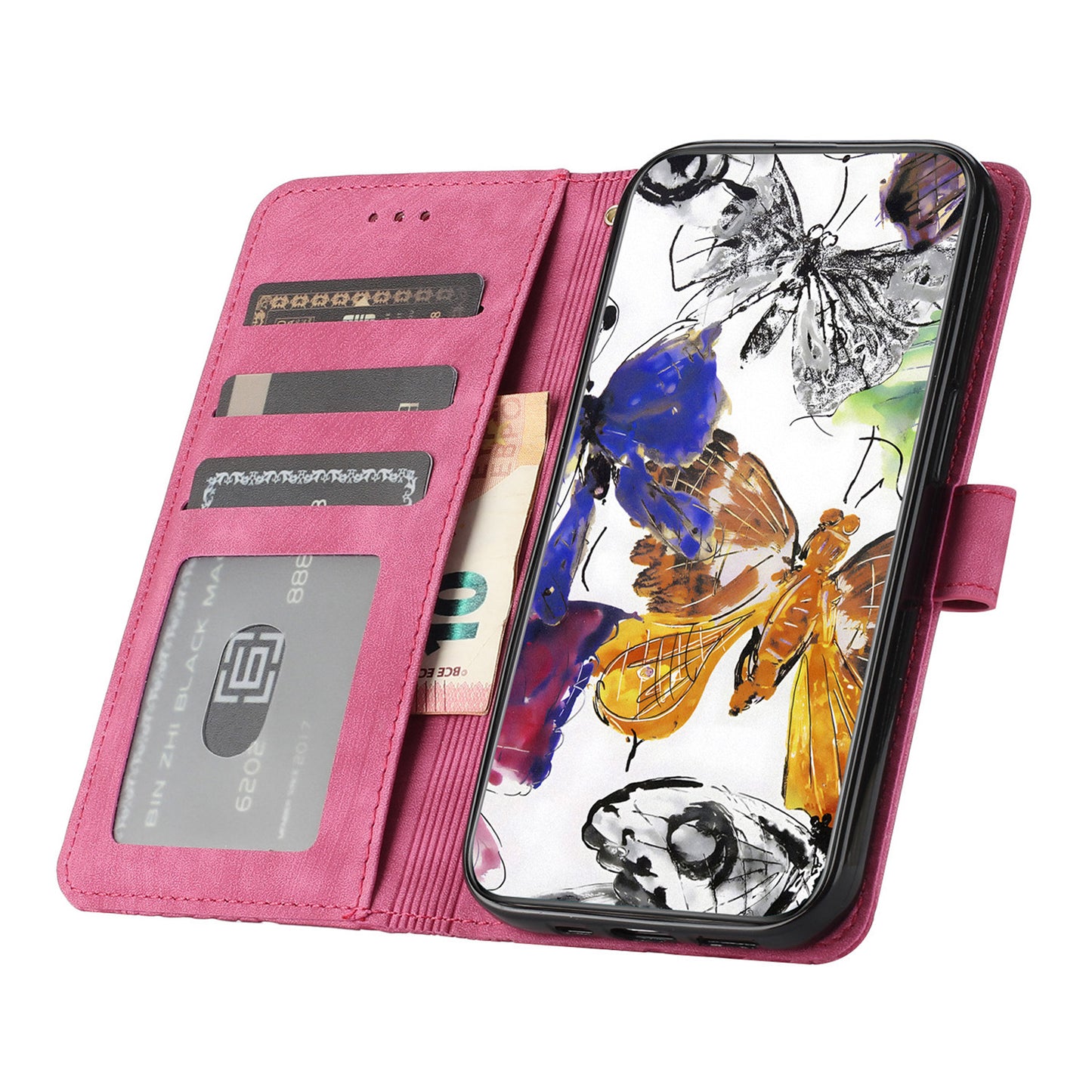For Huawei P30 Lite Stand Wallet Skin-touch Leather Phone Case Butterfly Imprinted Cover