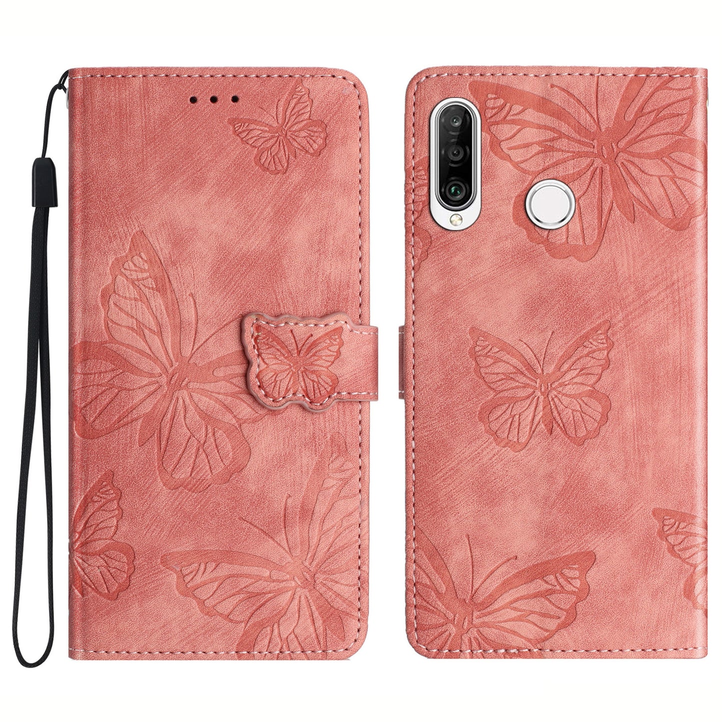 For Huawei P30 Lite Stand Wallet Skin-touch Leather Phone Case Butterfly Imprinted Cover