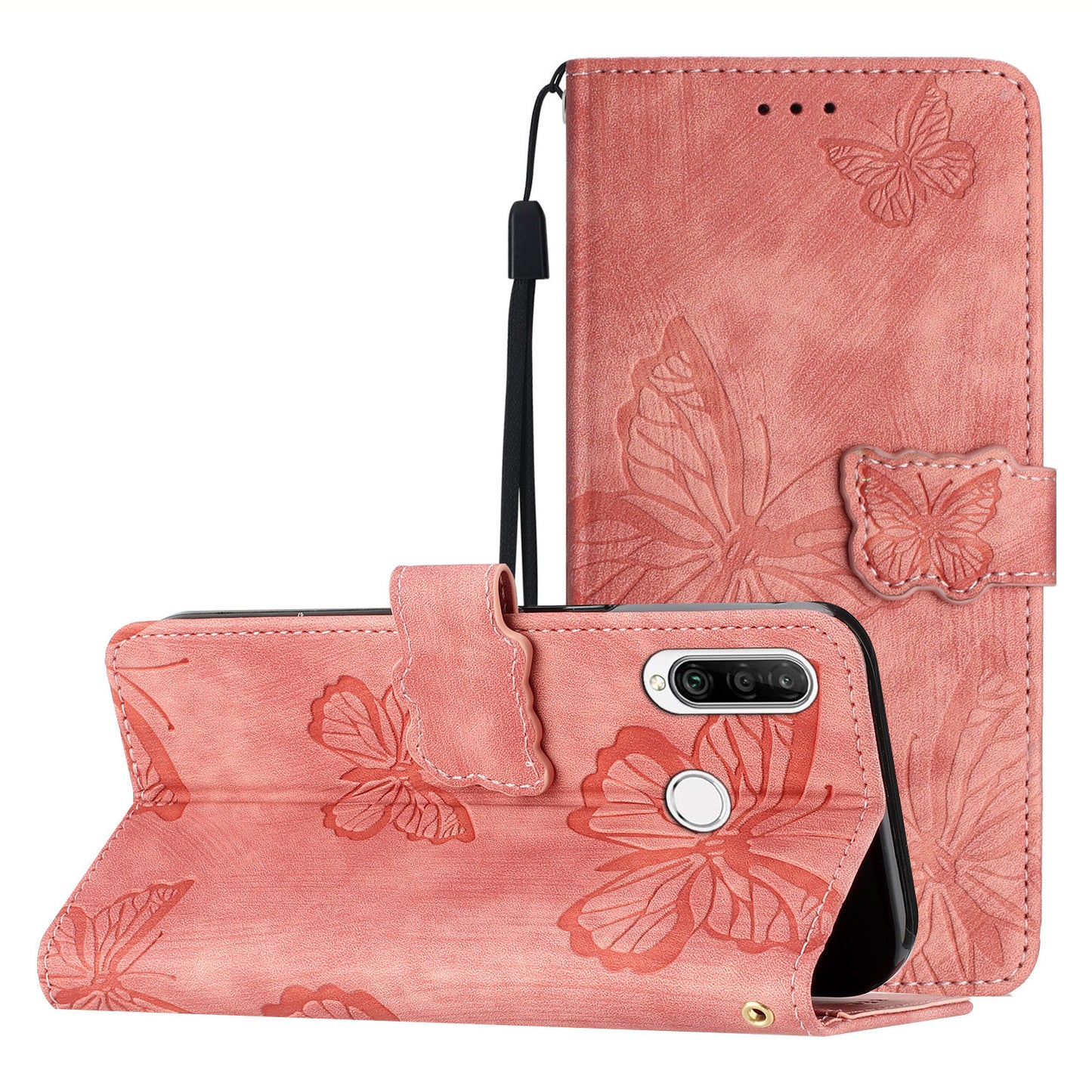 For Huawei P30 Lite Stand Wallet Skin-touch Leather Phone Case Butterfly Imprinted Cover
