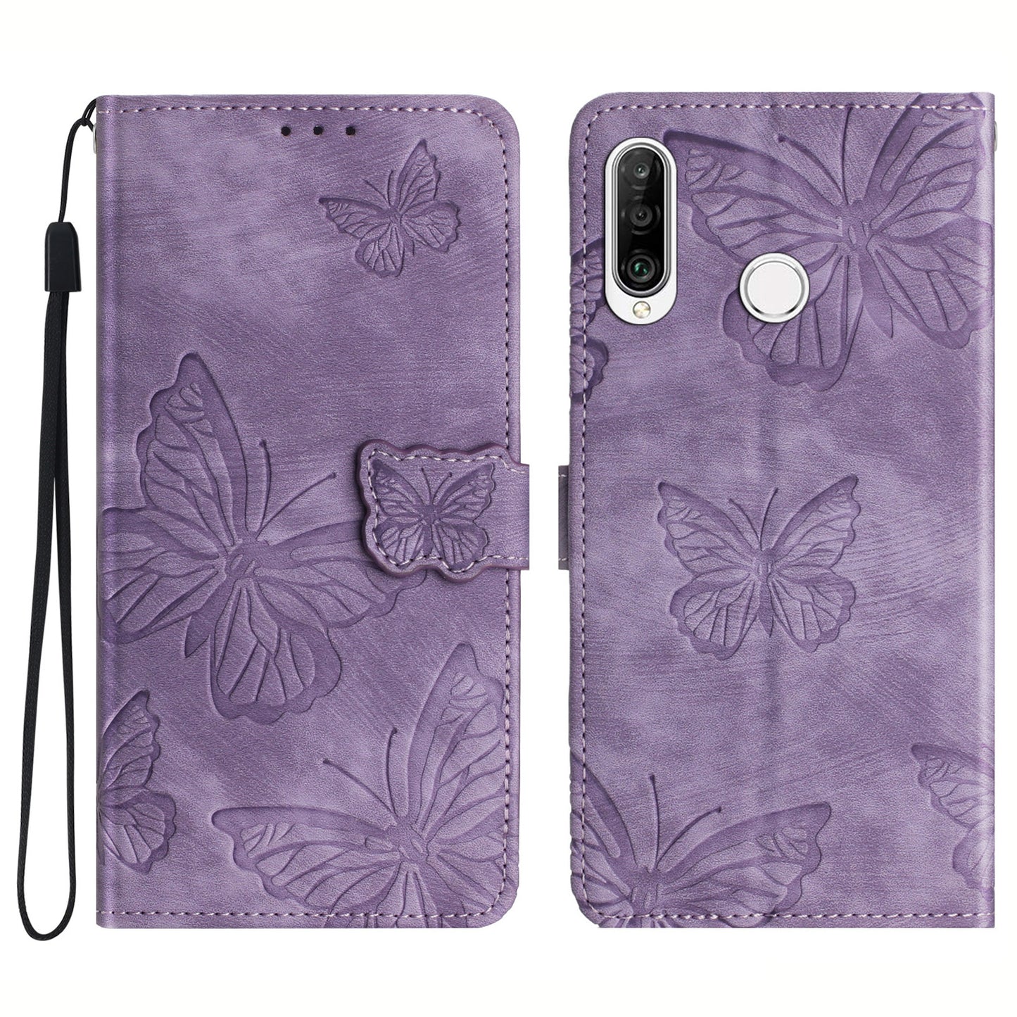 For Huawei P30 Lite Stand Wallet Skin-touch Leather Phone Case Butterfly Imprinted Cover