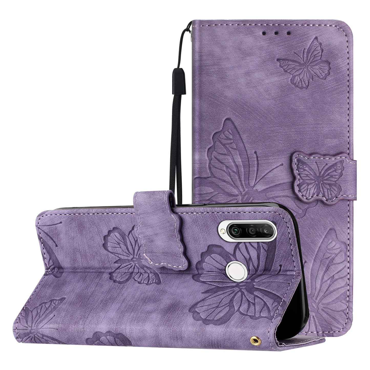 For Huawei P30 Lite Stand Wallet Skin-touch Leather Phone Case Butterfly Imprinted Cover