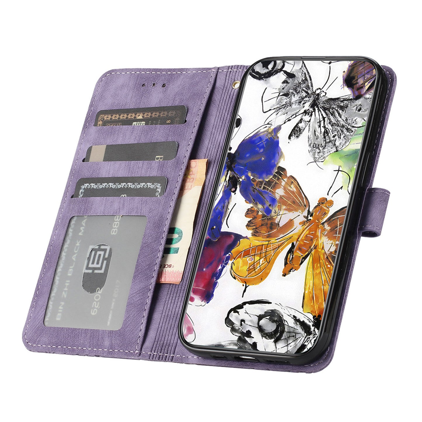 For Huawei P30 Lite Stand Wallet Skin-touch Leather Phone Case Butterfly Imprinted Cover