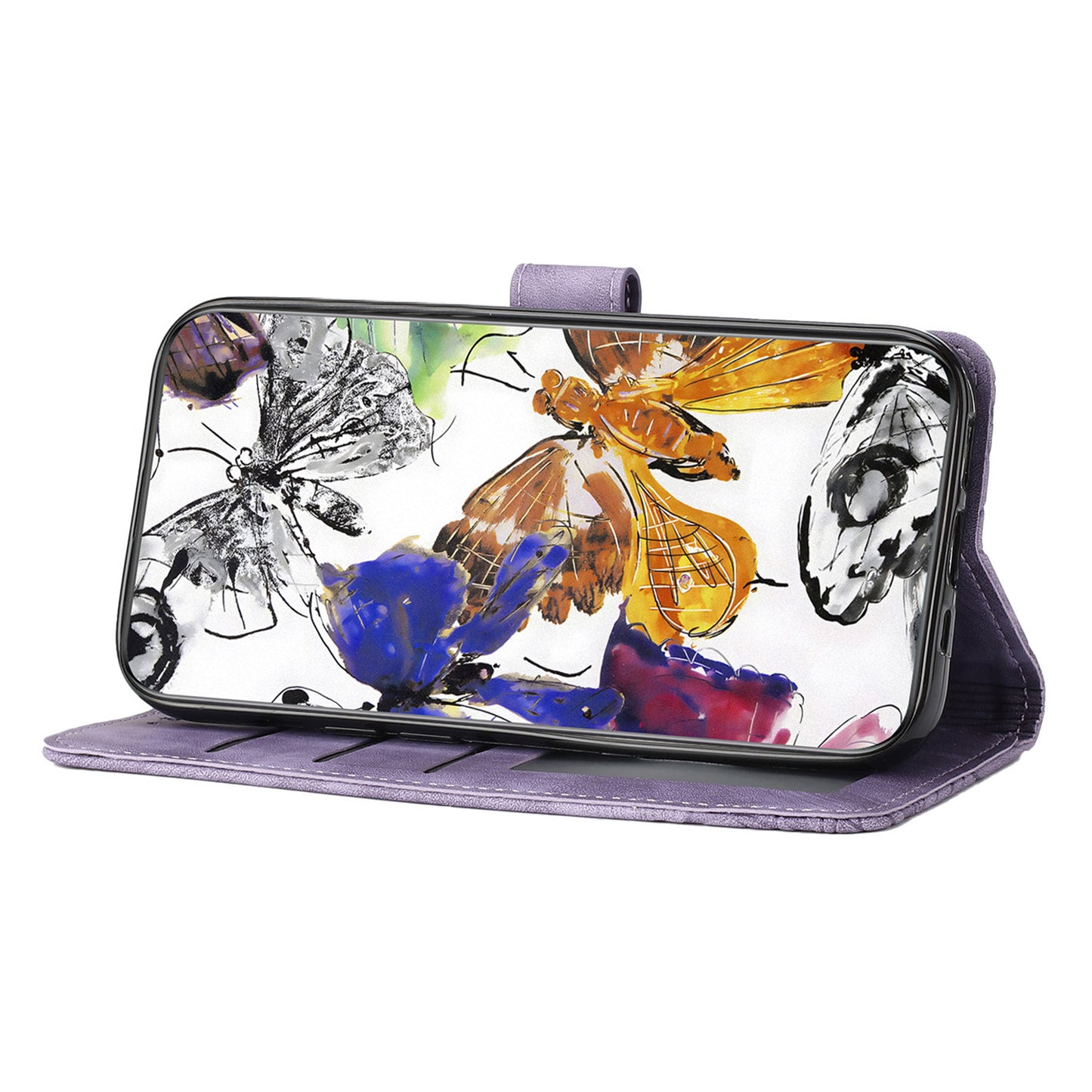 For Huawei P30 Lite Stand Wallet Skin-touch Leather Phone Case Butterfly Imprinted Cover