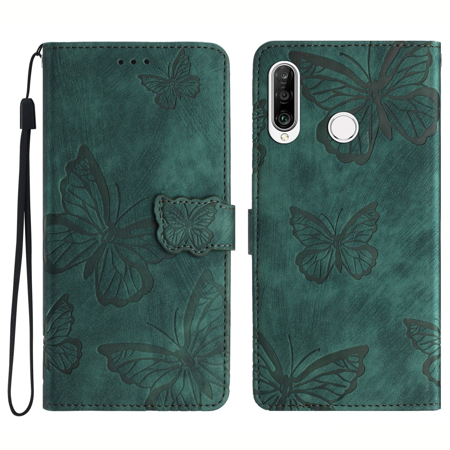 For Huawei P30 Lite Stand Wallet Skin-touch Leather Phone Case Butterfly Imprinted Cover