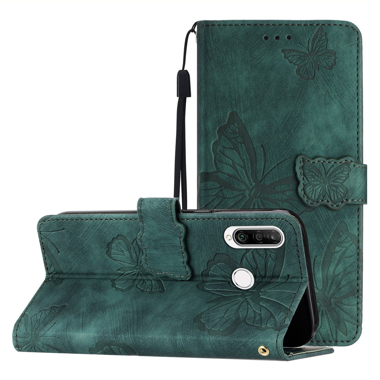 For Huawei P30 Lite Stand Wallet Skin-touch Leather Phone Case Butterfly Imprinted Cover