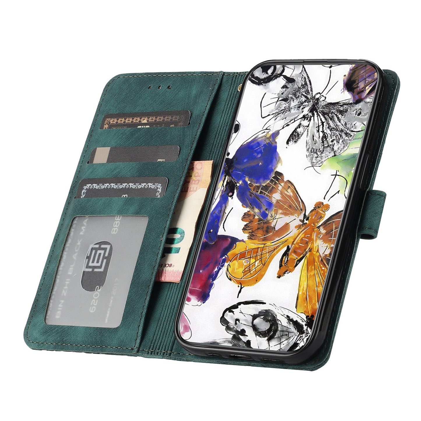 For Huawei P30 Lite Stand Wallet Skin-touch Leather Phone Case Butterfly Imprinted Cover