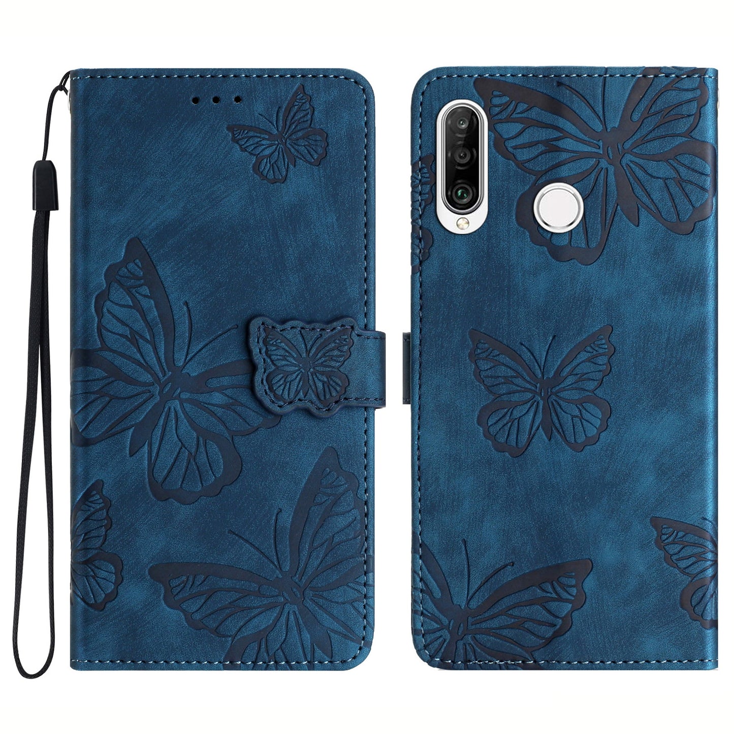 For Huawei P30 Lite Stand Wallet Skin-touch Leather Phone Case Butterfly Imprinted Cover