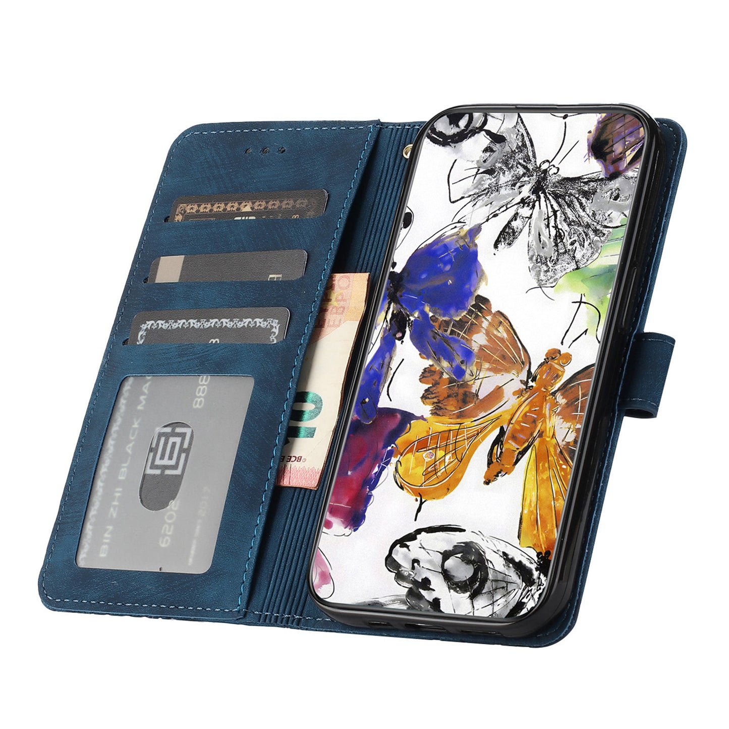 For Huawei P30 Lite Stand Wallet Skin-touch Leather Phone Case Butterfly Imprinted Cover