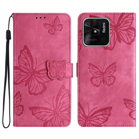 For Xiaomi Redmi 10C 4G Leather Stand Wallet Phone Cover Skin-touch Butterfly Imprinted Case