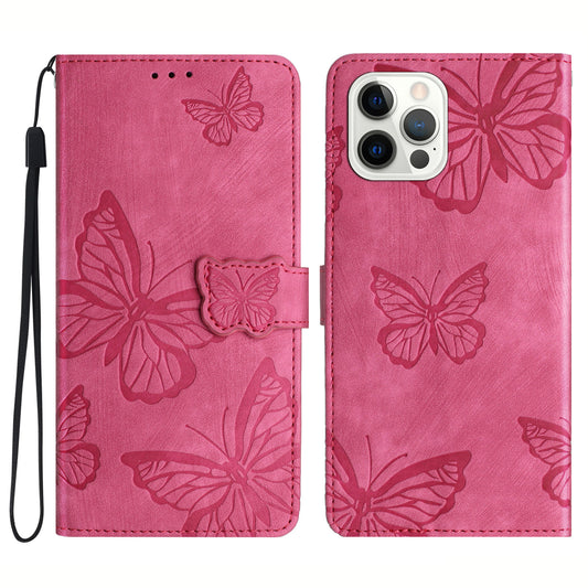 Skin-touch Phone Cover for iPhone 13 Pro Max 6.7 inch PU Leather Stand Wallet Butterfly Imprinted Case