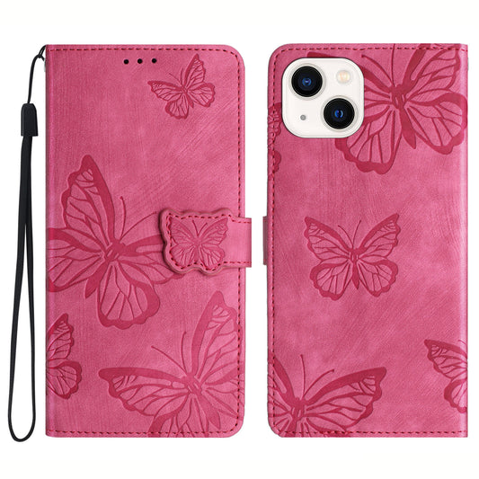 PU Leather Shell for iPhone 13 mini 5.4 inch Stand Wallet Case Butterfly Imprinted Skin-touch Phone Cover