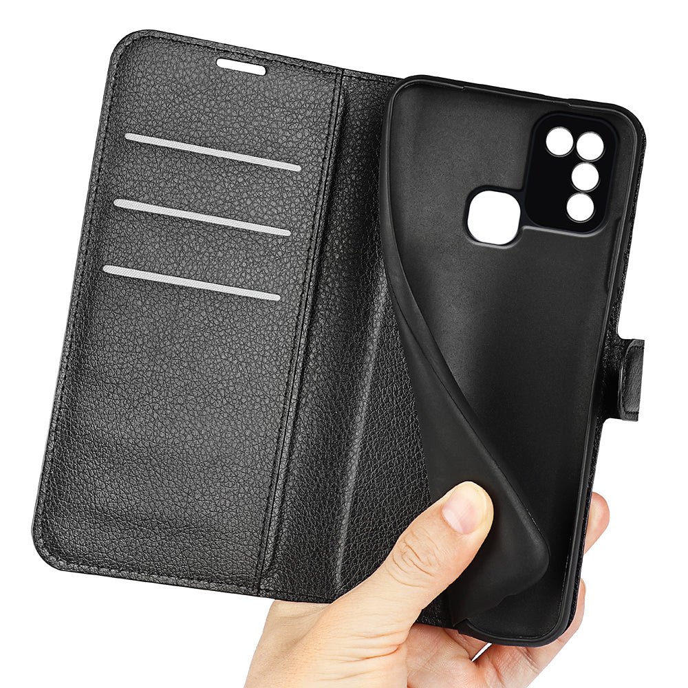 For Infinix Hot 11 Play Litchi Texture PU Leather Wallet Anti-drop Shell Flip Stand Phone Case