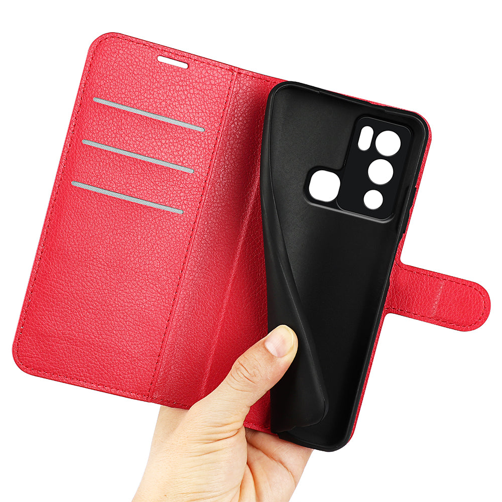 For Infinix Hot 12i 4G Flip Stand Phone Case Litchi Texture PU Leather Wallet Anti-Dust Phone Shell