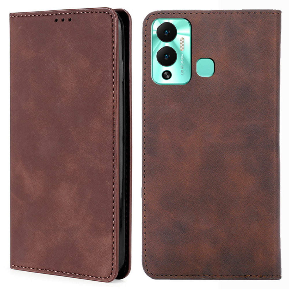 For Infinix Hot 12 Play 4G Card Holder Phone Stand Case Skin-touch PU Leather Phone Cover