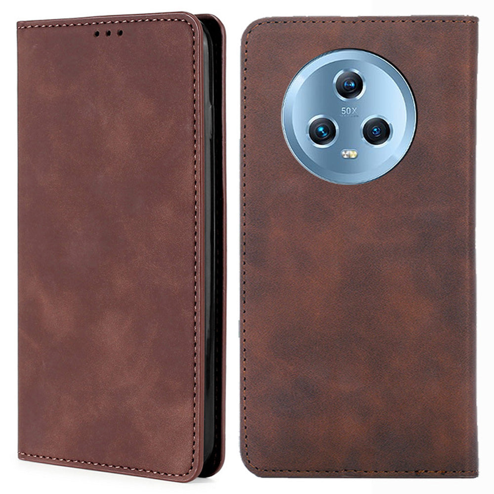 For Honor Magic5 PU Leather Card Holder Flip Stand Case Skin-touch Feeling Cell Phone Cover