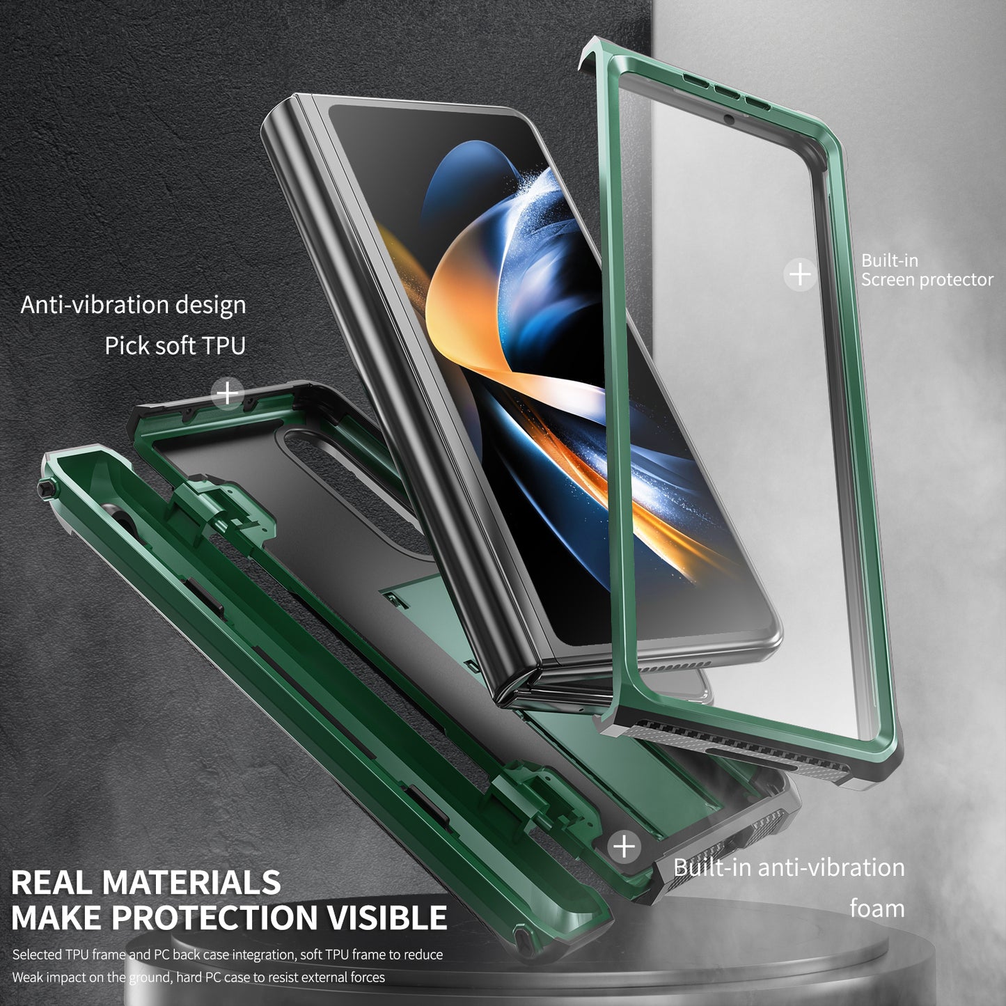 For Samsung Galaxy Z Fold4 5G Kickstand Phone Case Pen Holder Hinge PC+TPU Cover with PET Screen Protector