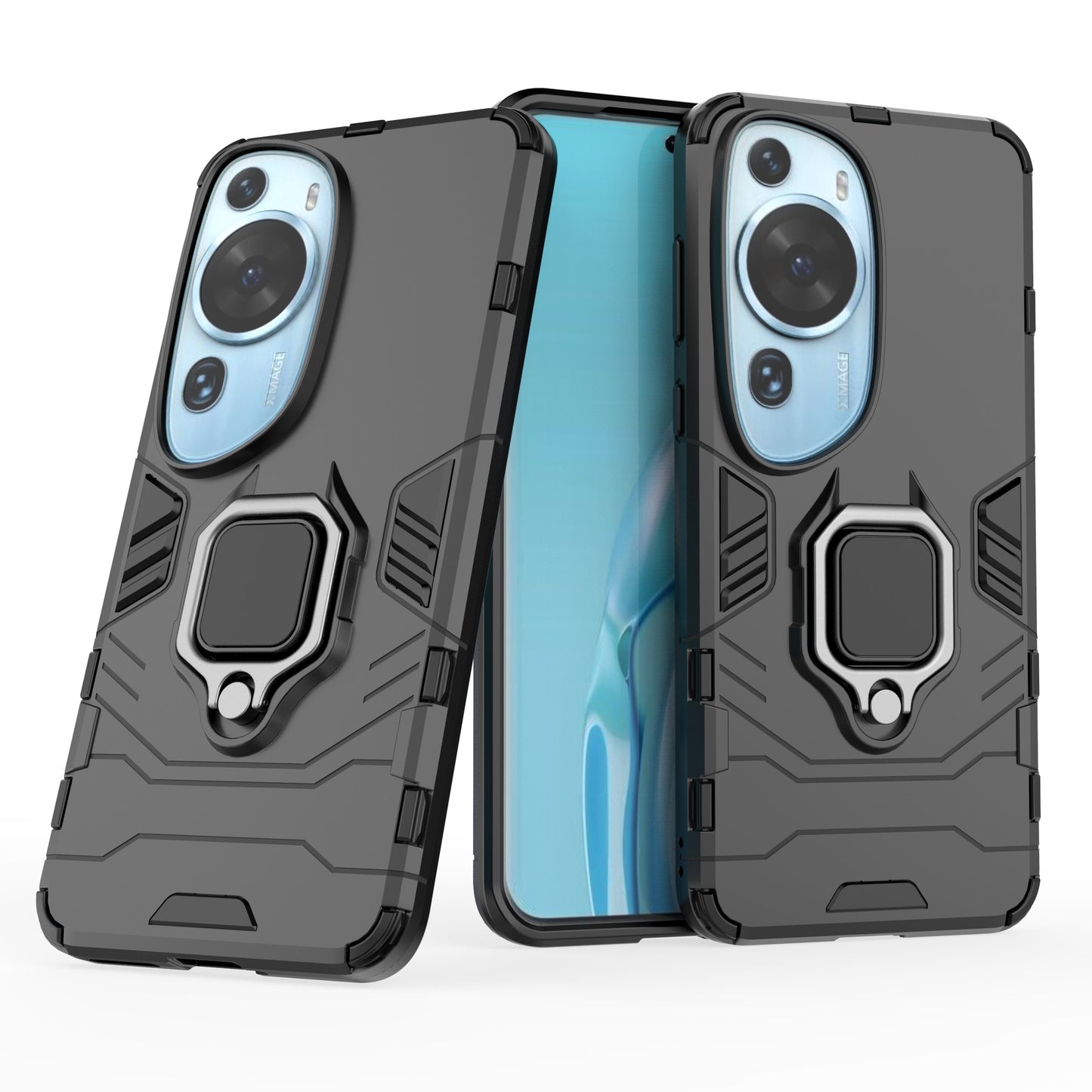 For Huawei P60 Art Rotating Ring Kickstand Phone Case TPU+PC Hybrid Dual Layer Defender Cover