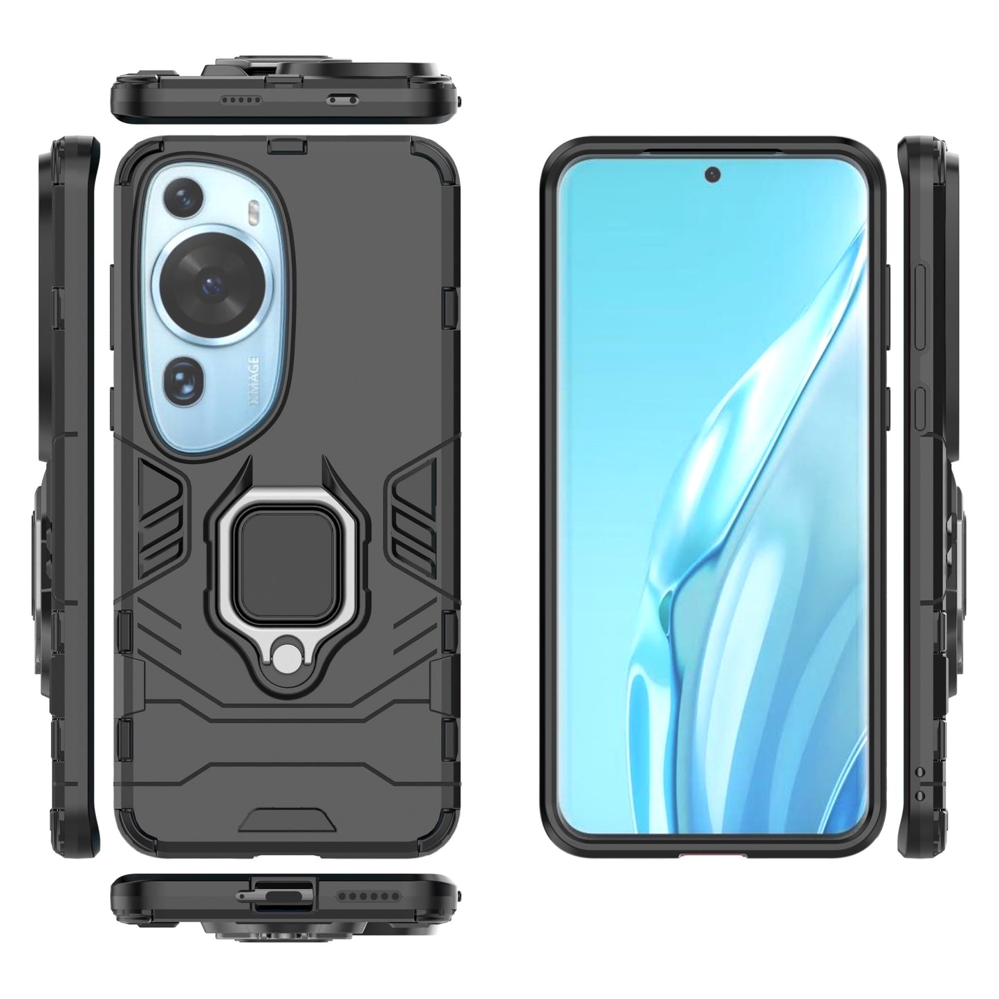 For Huawei P60 Art Rotating Ring Kickstand Phone Case TPU+PC Hybrid Dual Layer Defender Cover