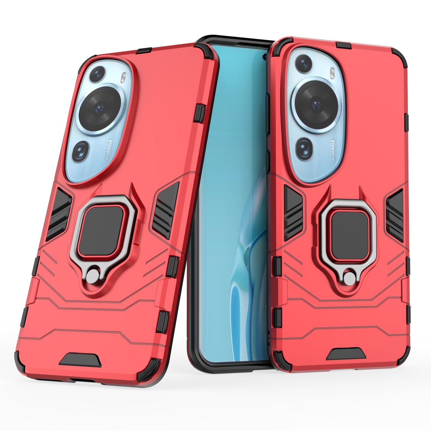 For Huawei P60 Art Rotating Ring Kickstand Phone Case TPU+PC Hybrid Dual Layer Defender Cover