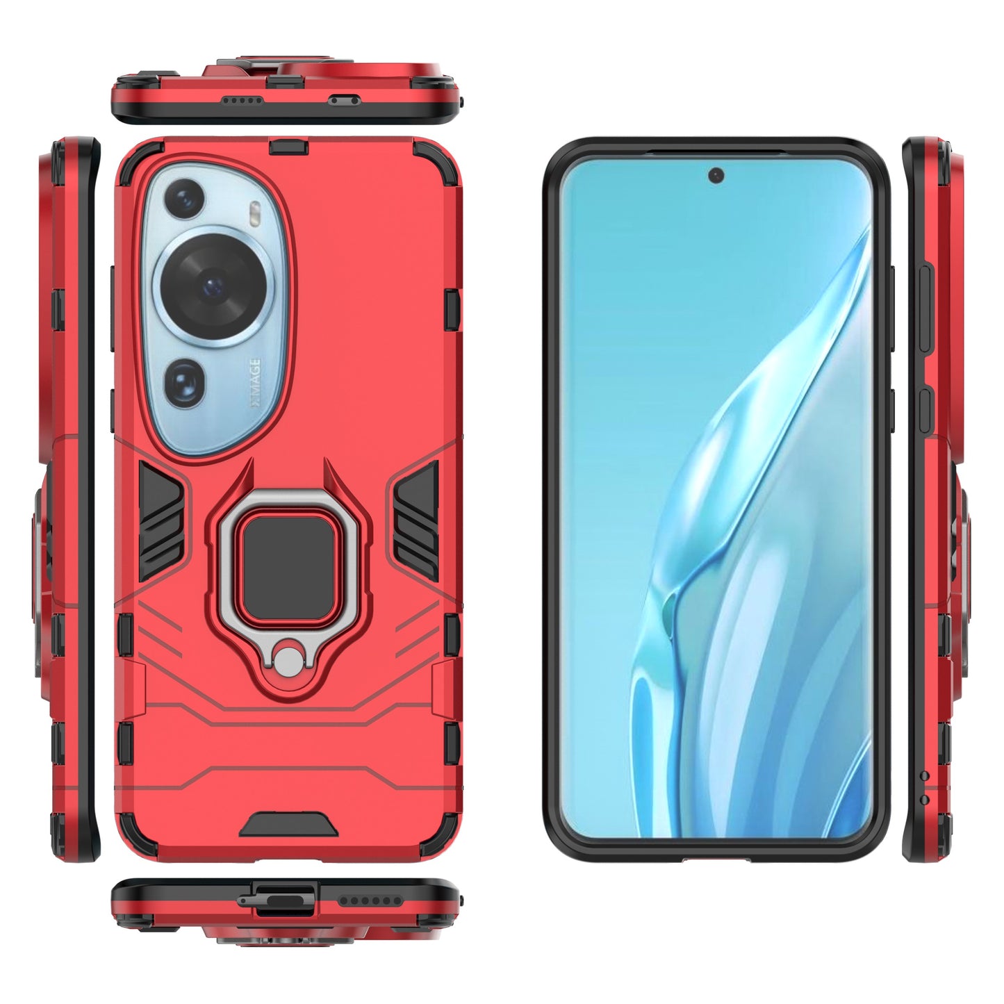 For Huawei P60 Art Rotating Ring Kickstand Phone Case TPU+PC Hybrid Dual Layer Defender Cover