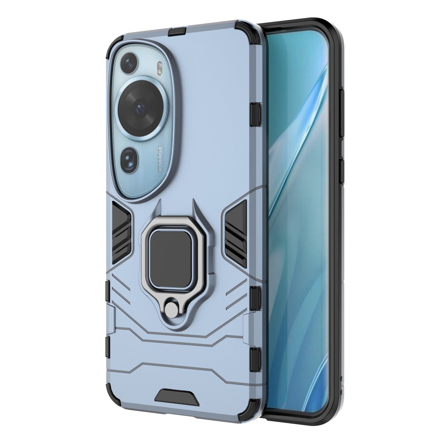 For Huawei P60 Art Rotating Ring Kickstand Phone Case TPU+PC Hybrid Dual Layer Defender Cover