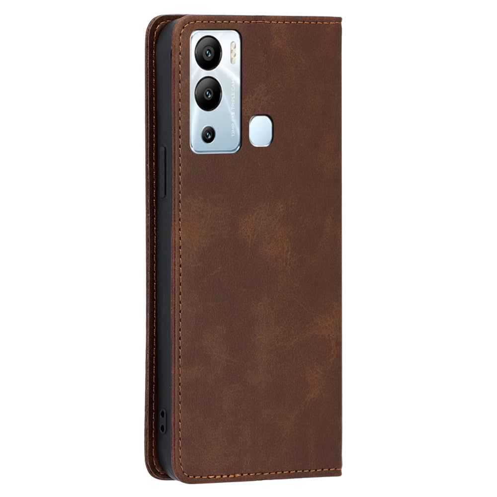 For Infinix Hot 12i 4G PU Leather+TPU Phone Case Calf Texture Magnetic Closing Wallet Stand Cover
