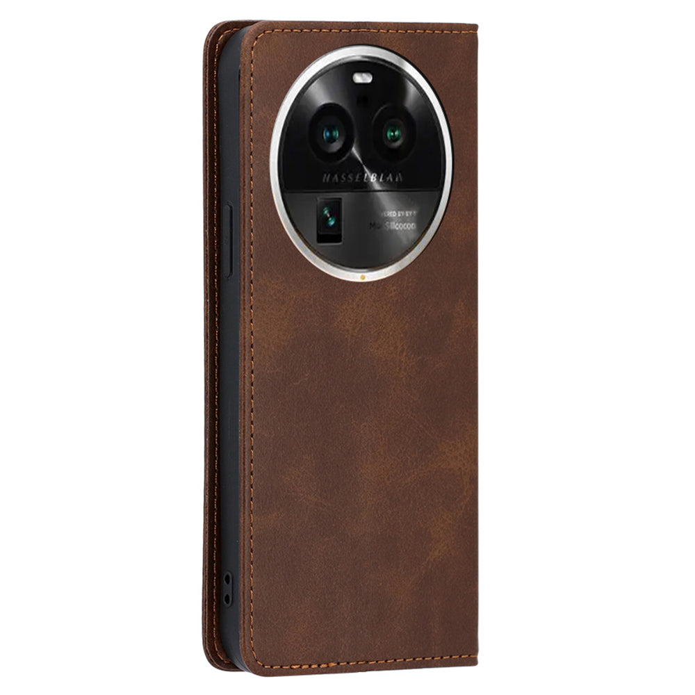 For Oppo Find X6 Pro Phone Case PU Leather+TPU Wallet Stand Calf Texture Magnetic Closing Cover