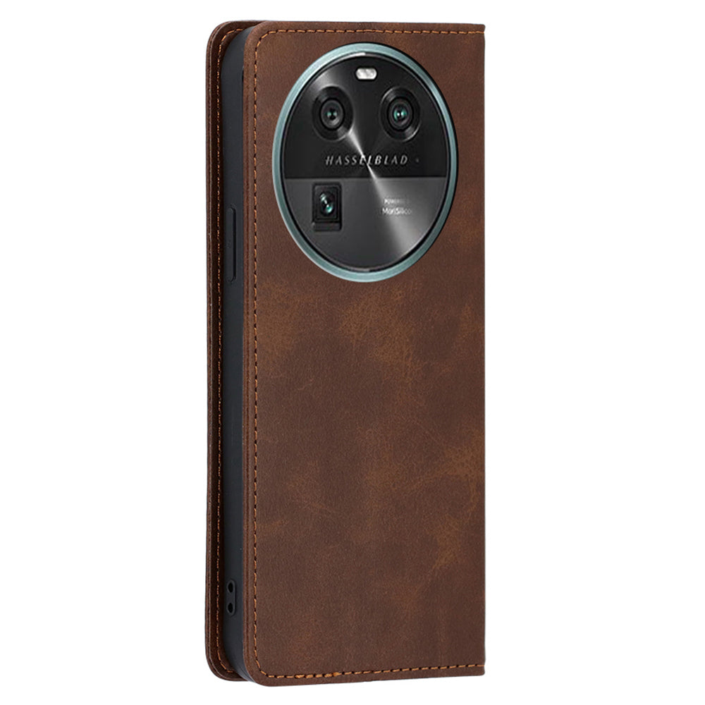 For Oppo Find X6 Calf Texture PU Leather Wallet Stand Phone Case Magnetic Adsorption Cover
