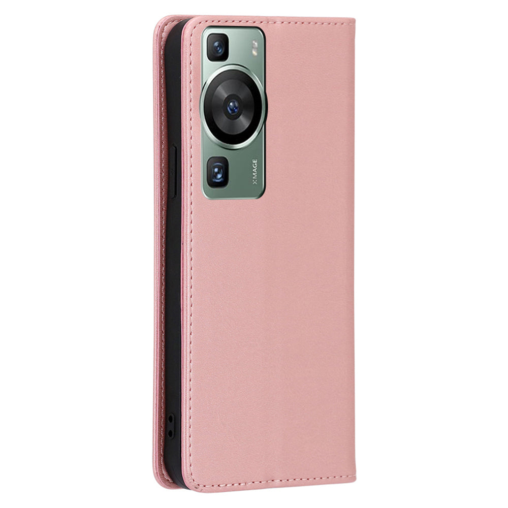 For Huawei P60 / P60 Pro PU Leather Phone Case Stand Wallet Calf Texture Magnetic Protective Cover
