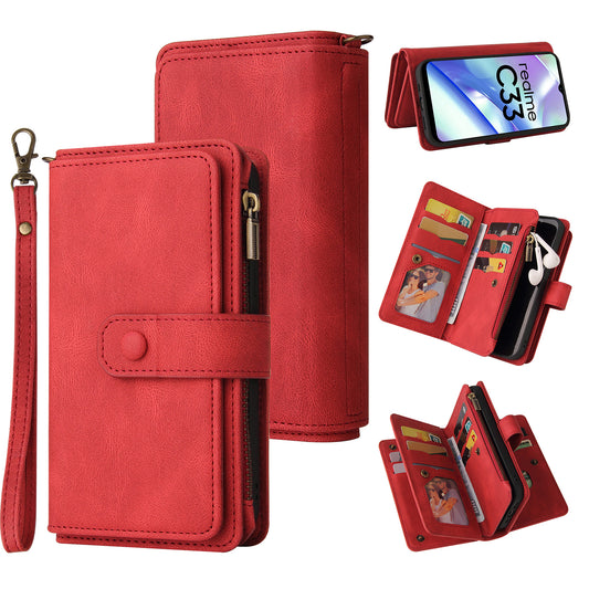 For Realme C33 4G / C33 2023 4G KT Multi-Functional Series-2 Zipper Pocket Leather Phone Case Multiple Card Slots Wallet Stand Cover