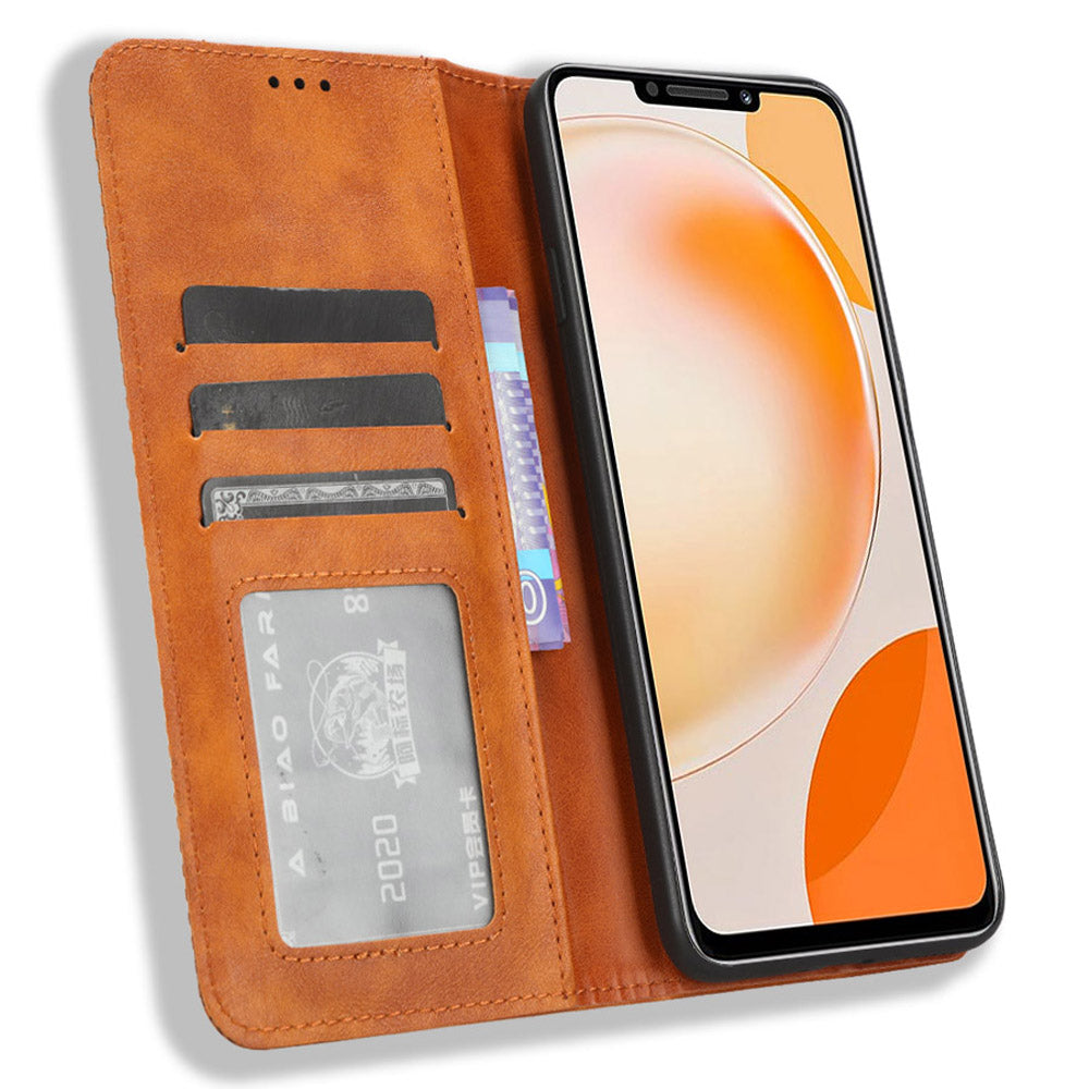 For Huawei nova Y91 4G / Enjoy 60X Dustproof PU Leather Phone Cover Stand Retro Wallet Flip Cell Phone Case