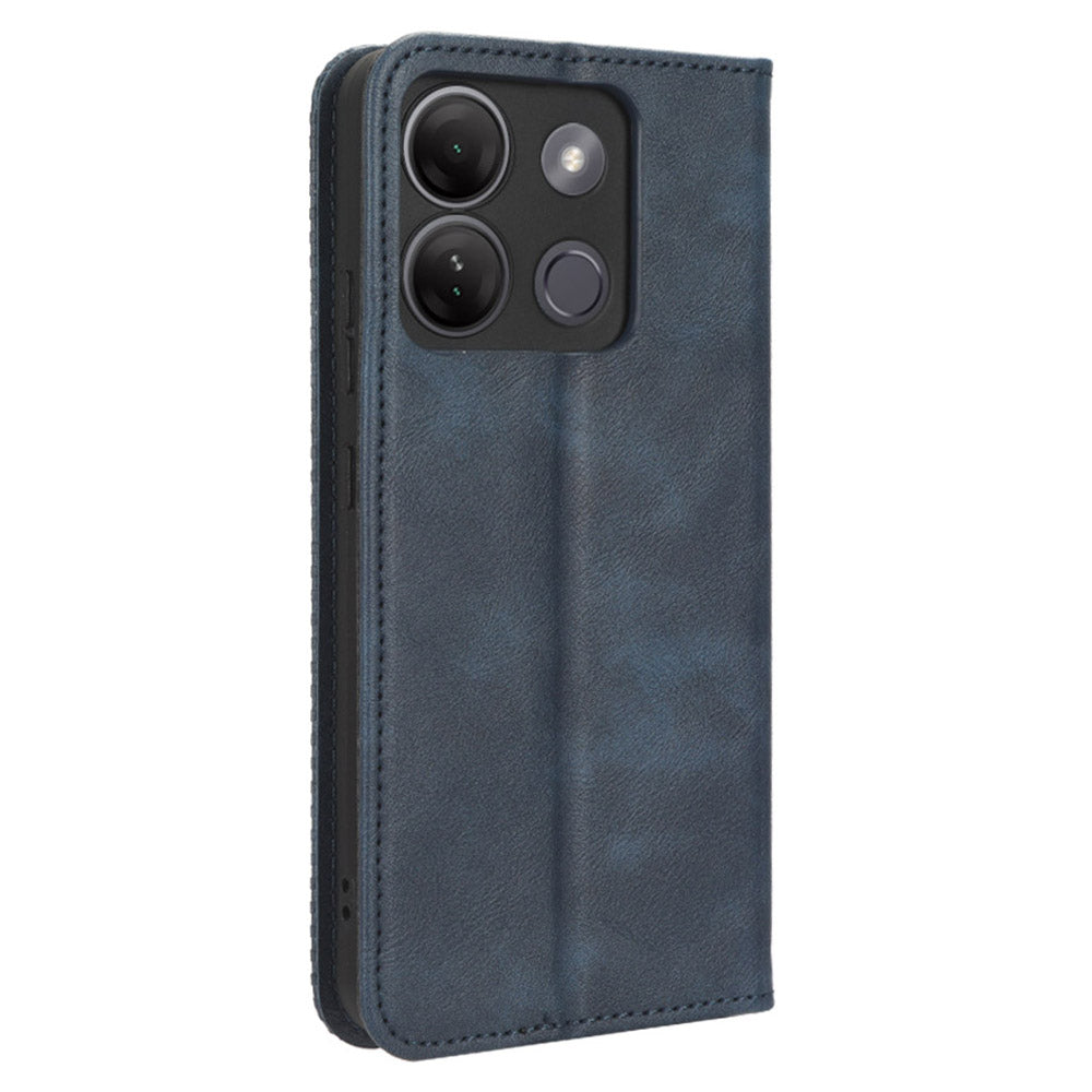 For Infinix Smart 7 Plus Anti-dust Phone Cover PU Leather Stand Wallet Retro Magnetic Closure Mobile Phone Case